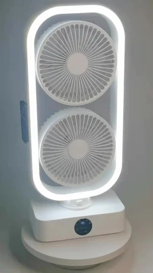 Rotate Remote Wireless Cooling Stand LED Twin Double Tower USB Rechargeable Fan with Light